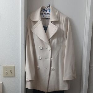 New York & Company Cream Double-Breasted Trench Coat